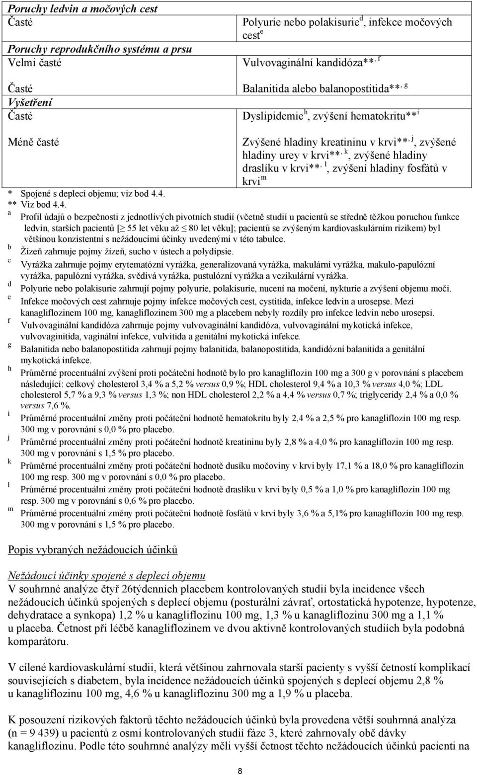 l, zvýšení hladiny fosfátů v krvi m * Spojené s deplecí objemu; viz bod 4.