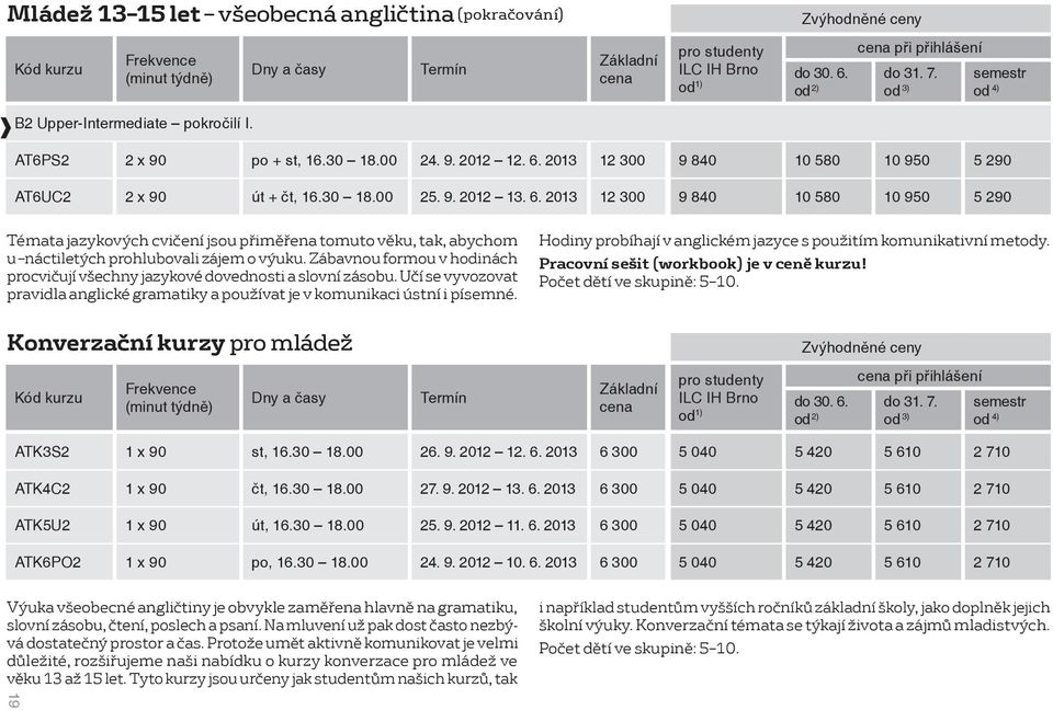 2013 12 300 9 840 10 580 10 950 5 290 Témata jazykových cvičení jsou přiměřena tomuto věku, tak, abychom u náctiletých prohlubovali zájem o výuku.