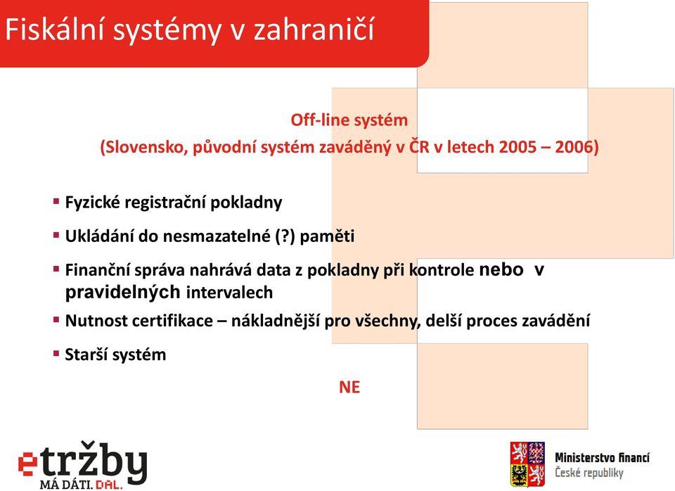 ) paměti Finanční správa nahrává data z pokladny při kontrole nebo v pravidelných