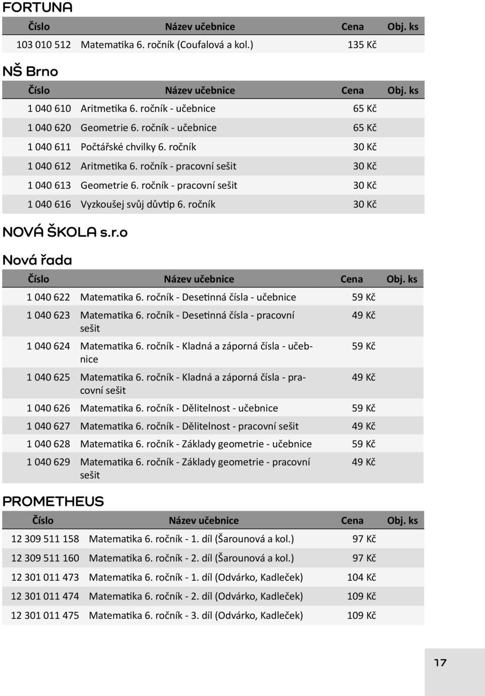 ročník - Desetinná čísla - učebnice 59 Kč 1 040 623 Matematika 6. ročník - Desetinná čísla - pracovní sešit 1 040 624 Matematika 6. ročník - Kladná a záporná čísla - učebnice 1 040 625 Matematika 6.