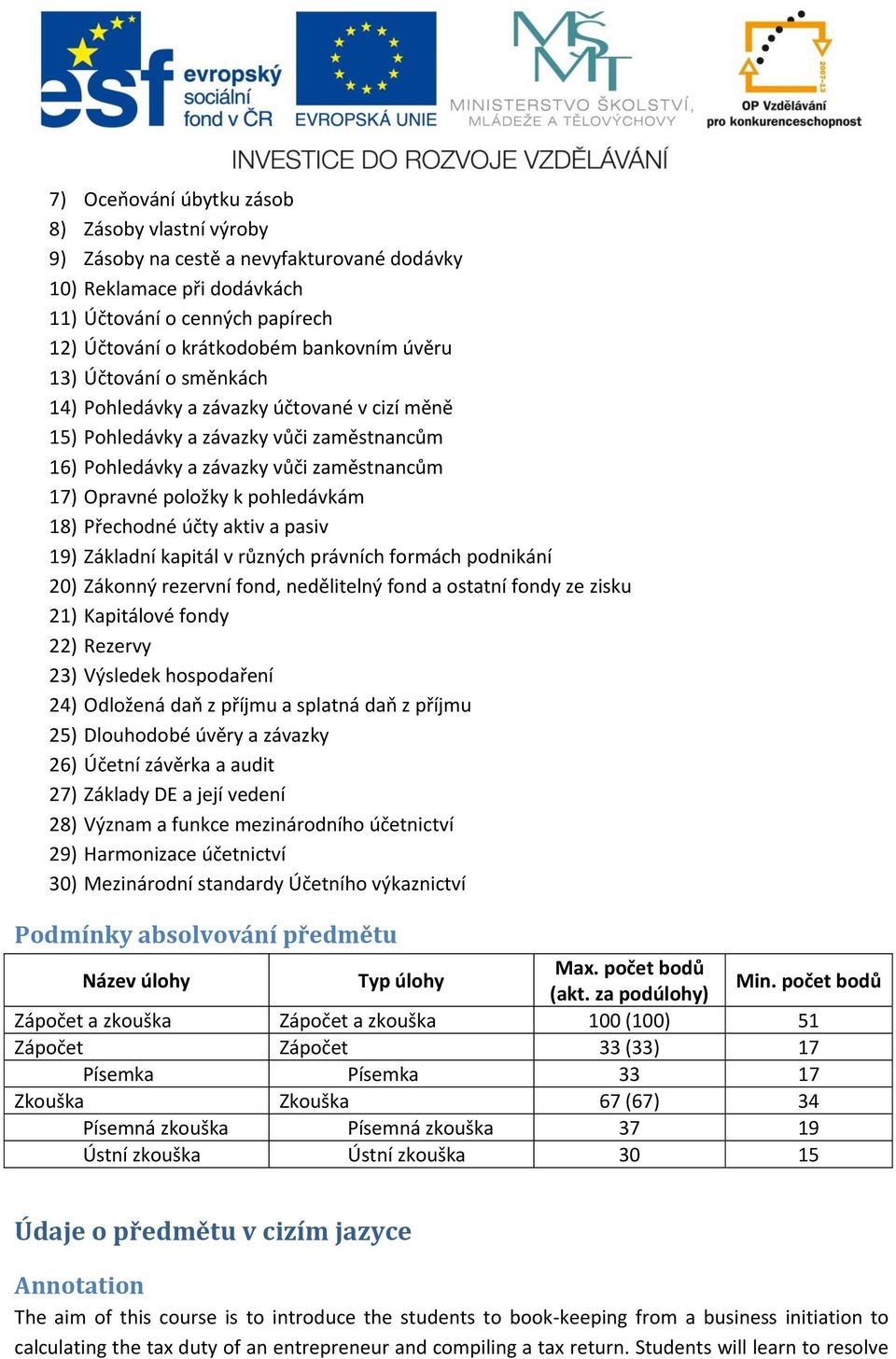 Přechodné účty aktiv a pasiv 19) Základní kapitál v různých právních formách podnikání 20) Zákonný rezervní fond, nedělitelný fond a ostatní fondy ze zisku 21) Kapitálové fondy 22) Rezervy 23)