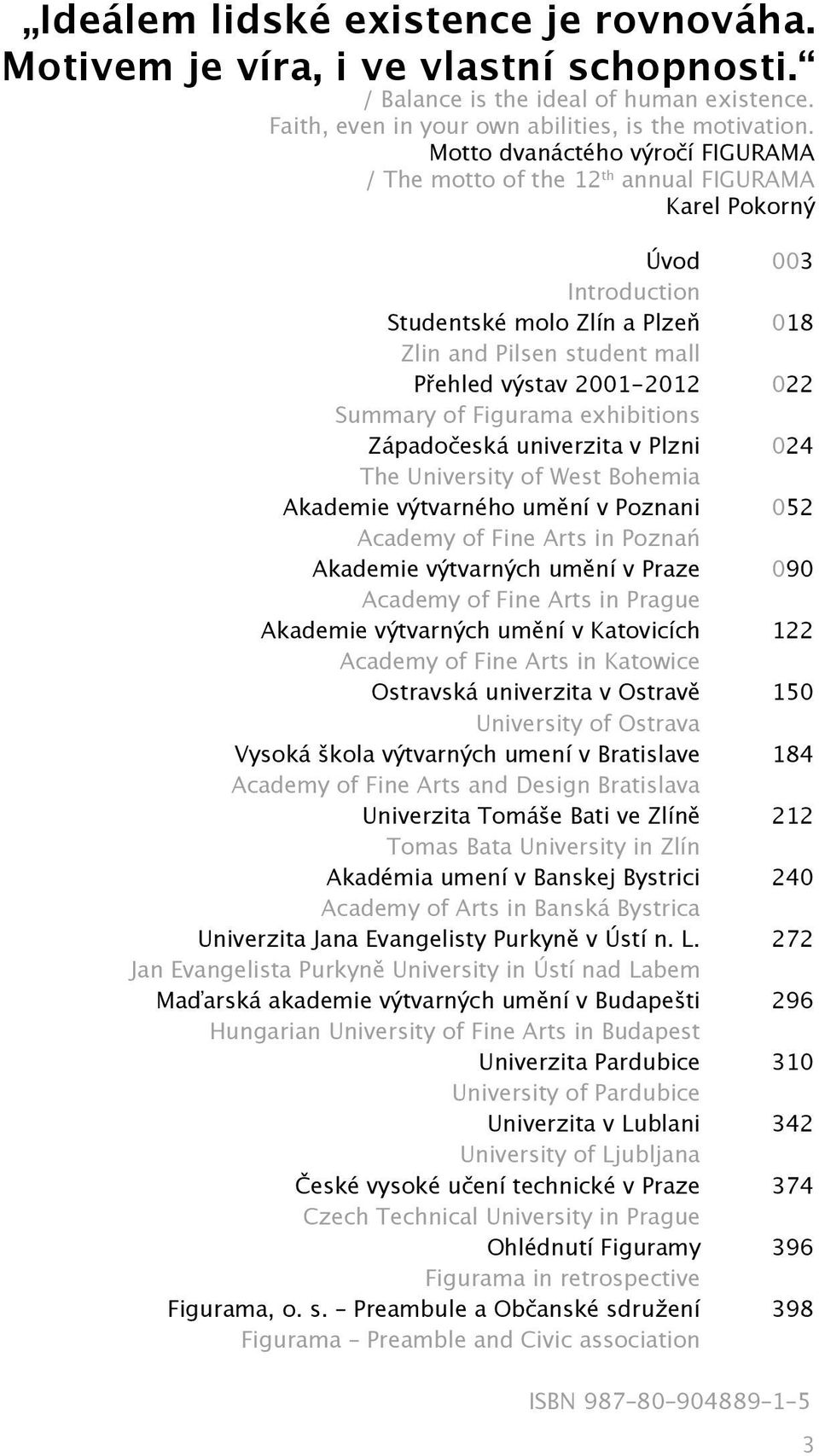 022 Summary of Figurama exhibitions Západočeská univerzita v Plzni 024 The University of West Bohemia Akademie výtvarného umění v Poznani 052 Academy of Fine Arts in Poznań Akademie výtvarných umění