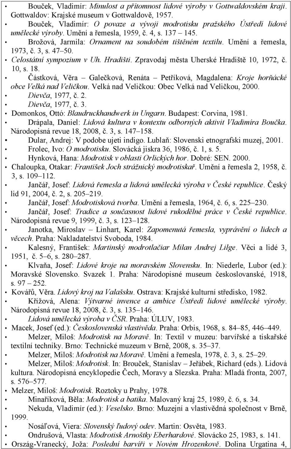 Umění a řemesla, 1973, č. 3, s. 47 50. Celostátní sympozium v Uh. Hradišti. Zpravodaj města Uherské Hradiště 10, 1972, č. 10, s. 18.