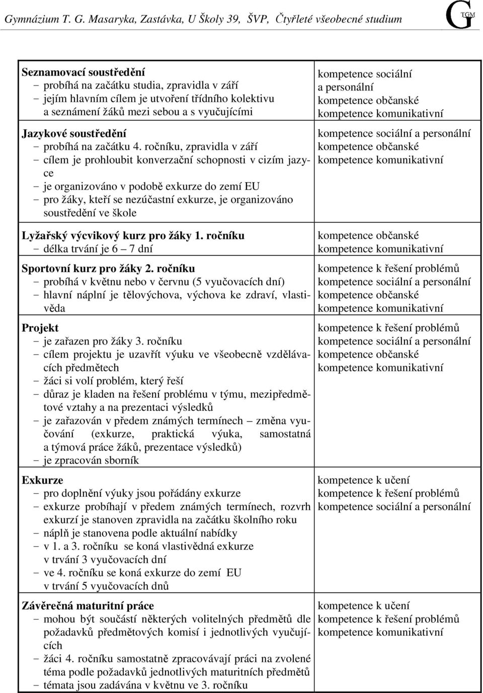 ročníku, zpravidla v září - cílem je prohloubit konverzační schopnosti v cizím jazyce - je organizováno v podobě exkurze do zemí EU - pro žáky, kteří se nezúčastní exkurze, je organizováno