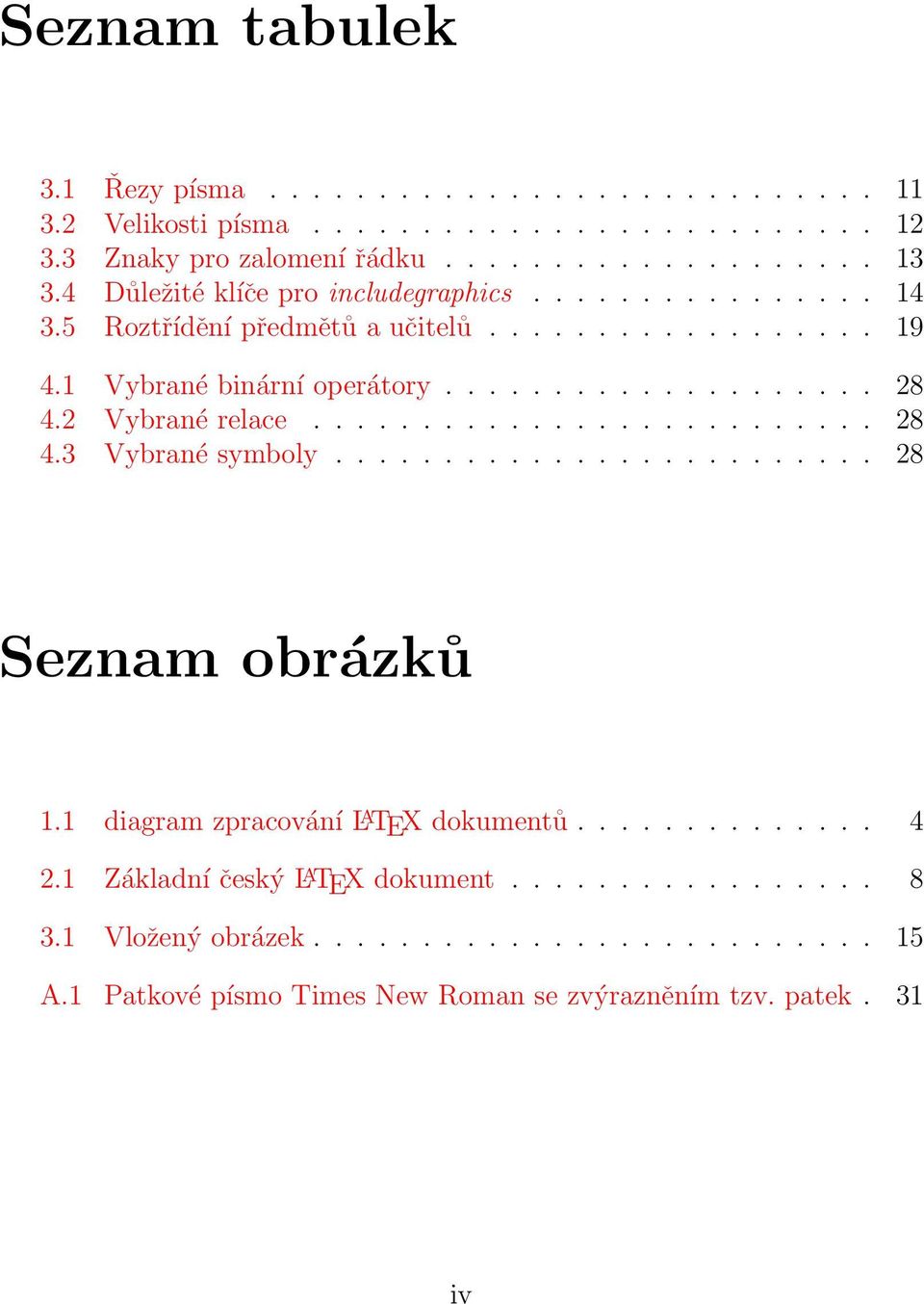 2 Vybrané relace.......................... 28 4.3 Vybrané symboly......................... 28 Seznam obrázků 1.1 diagram zpracování L A TEX dokumentů.............. 4 2.