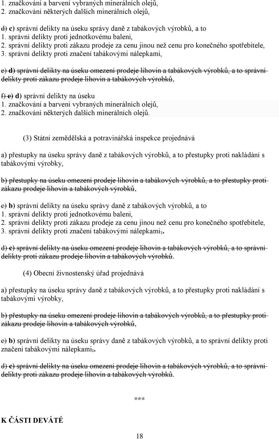 správní delikty proti značení tabákovými nálepkami, e) d) správní delikty na úseku omezení prodeje lihovin a tabákových výrobků, a to správní delikty proti zákazu prodeje lihovin a tabákových