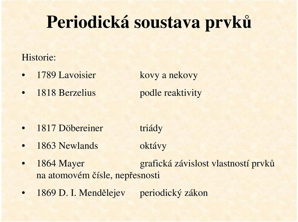 Newlands oktávy 1864 Mayer grafická závislost vlastností prvků