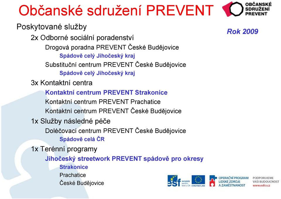 Strakonice Kontaktní centrum PREVENT Prachatice Kontaktní centrum PREVENT České Budějovice 1x Služby následné péče Doléčovací centrum