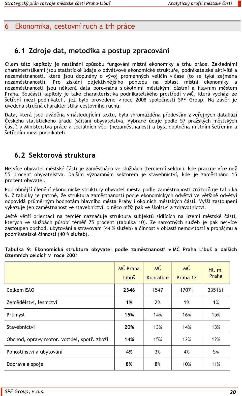 zejména nezaměstnanosti). Pro získání objektivnějšího pohledu na oblast místní ekonomiky a nezaměstnanosti jsou některá data porovnána s okolními městskými částmi a hlavním městem Praha.