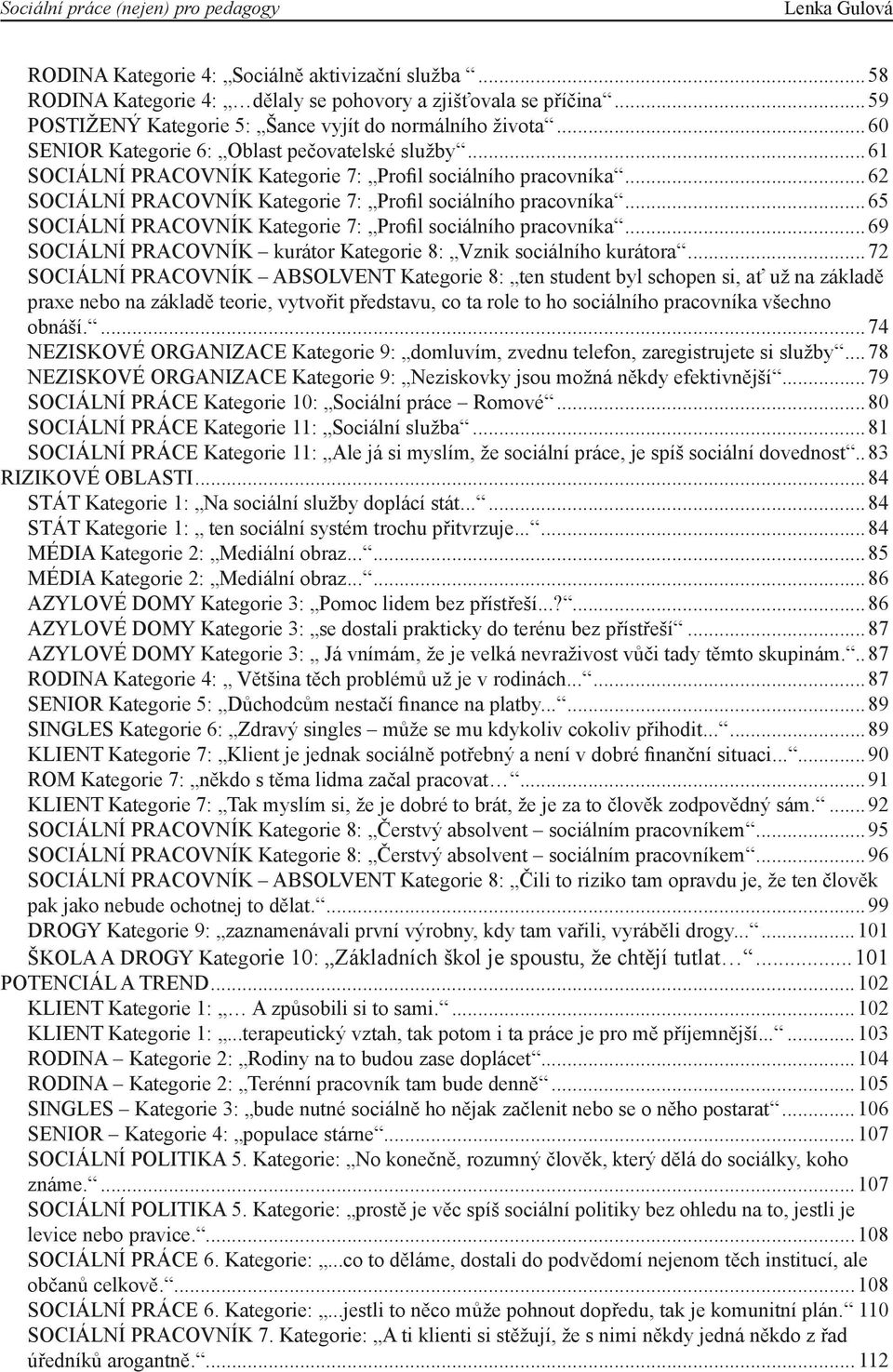 ..65 SOCIÁLNÍ PRACOVNÍK Kategorie 7: Profil sociálního pracovníka...69 SOCIÁLNÍ PRACOVNÍK kurátor Kategorie 8: Vznik sociálního kurátora.