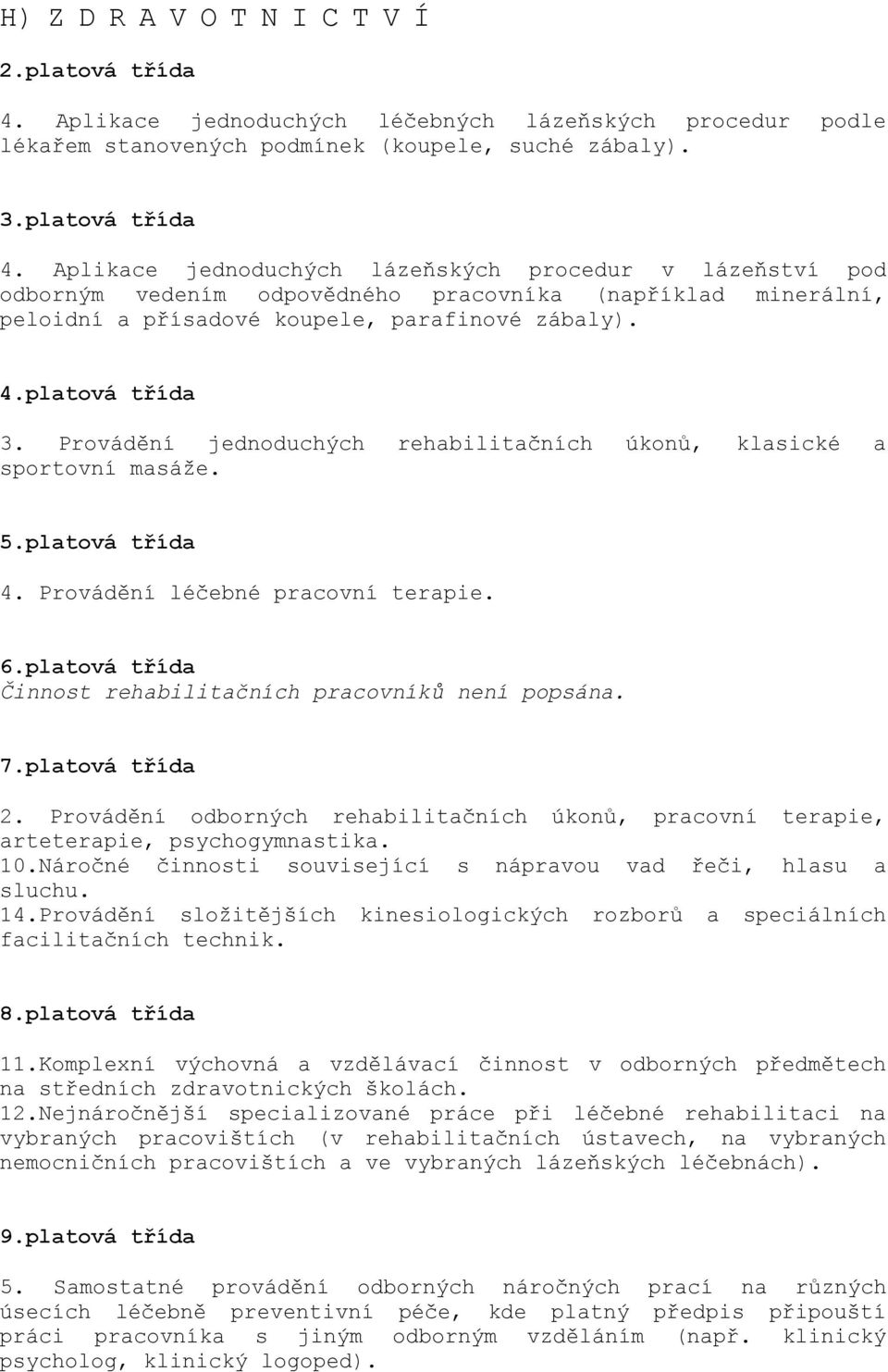 Aplikace jednoduchých lázeňských procedur v lázeňství pod odborným vedením odpovědného pracovníka (například minerální, peloidní a přísadové koupele, parafinové zábaly). 4.platová třída 3.