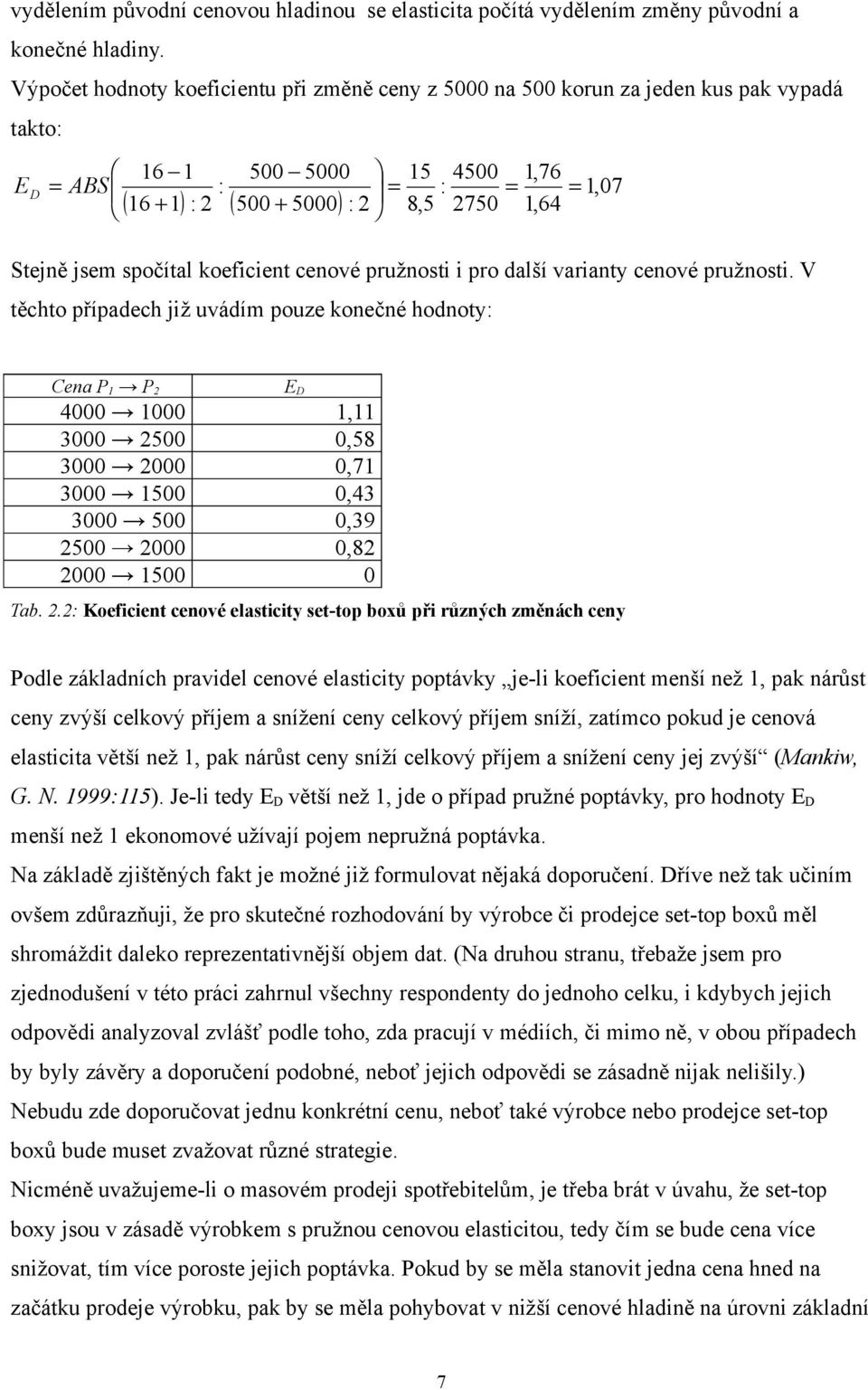 jsem spočítal koeficient cenové pružnosti i pro další varianty cenové pružnosti.