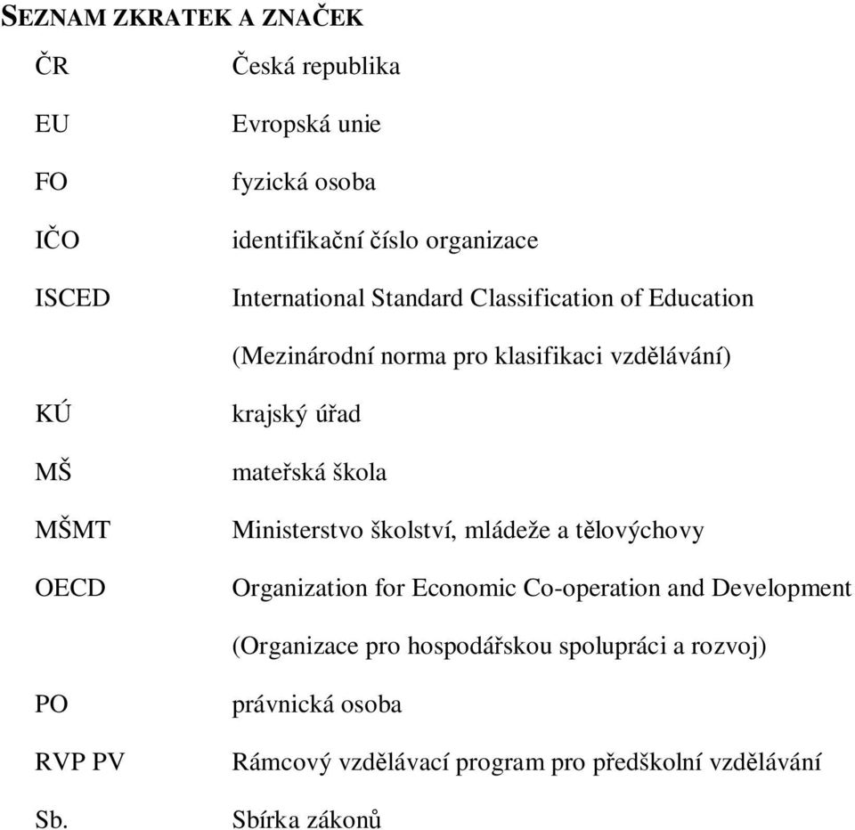 úad mateská škola Ministerstvo školství, mládeže a tlovýchovy Organization for Economic Co-operation and Development