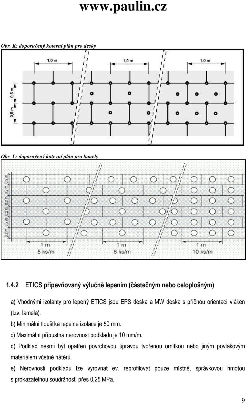 vláken (tzv. lamela). b) Minimální tloušťka tepelné izolace je 50 mm. c) Maximální přípustná nerovnost podkladu je 10 mm/m.