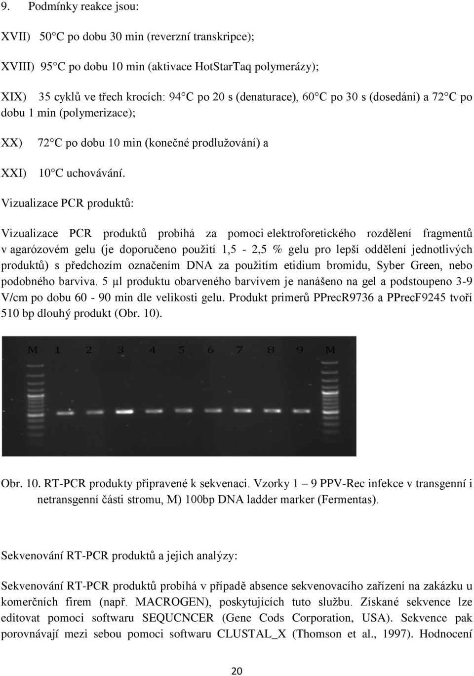 Vizualizace PCR produktů: Vizualizace PCR produktů probíhá za pomoci elektroforetického rozdělení fragmentů v agarózovém gelu (je doporučeno použití 1,5-2,5 % gelu pro lepší oddělení jednotlivých