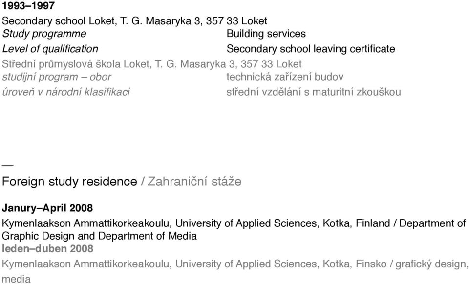 Masaryka 3, 357 33 Loket studijní program obor technická zařízení budov úroveň v národní klasifikaci střední vzdělání s maturitní zkouškou Foreign study residence