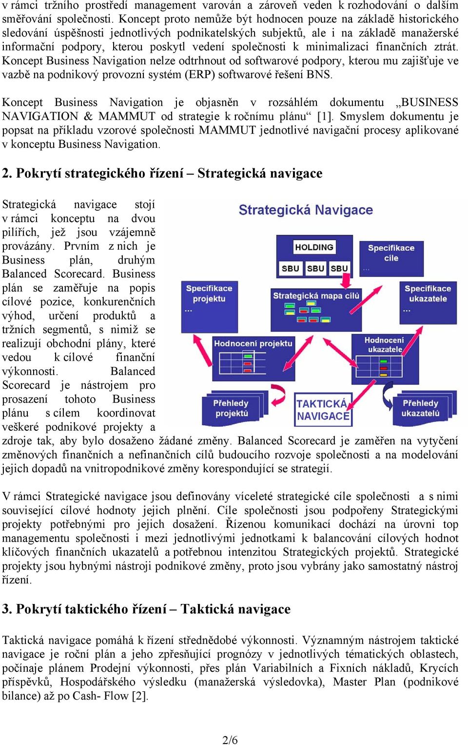 společnosti k minimalizaci finančních ztrát. Koncept Business Navigation nelze odtrhnout od softwarové podpory, kterou mu zajišťuje ve vazbě na podnikový provozní systém (ERP) softwarové řešení BNS.