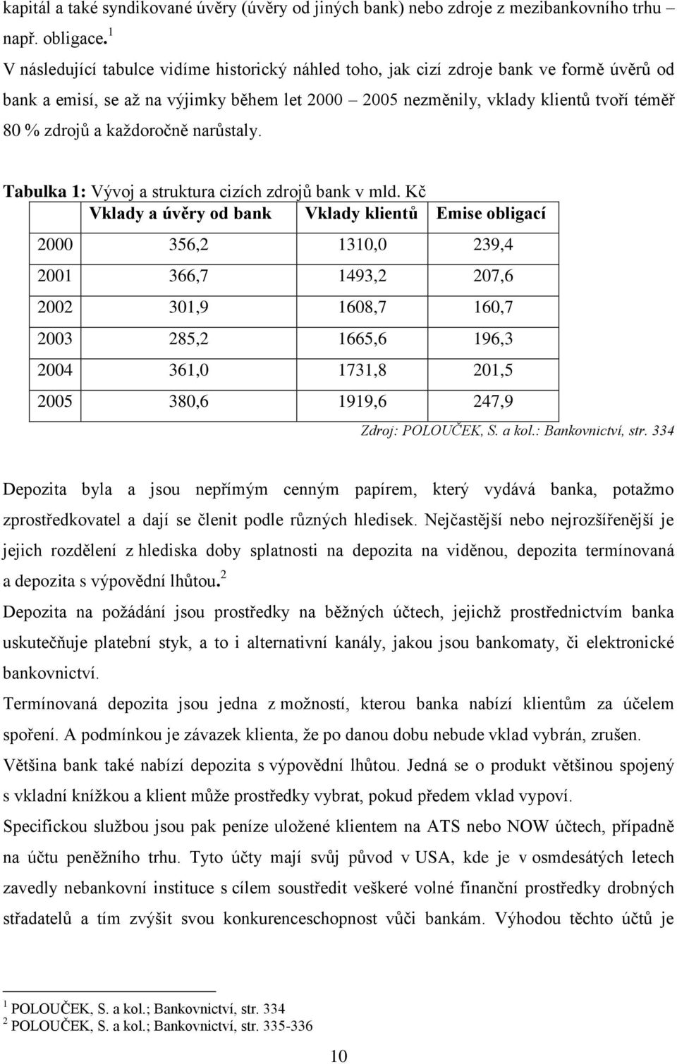 každoročně narůstaly. Tabulka 1: Vývoj a struktura cizích zdrojů bank v mld.