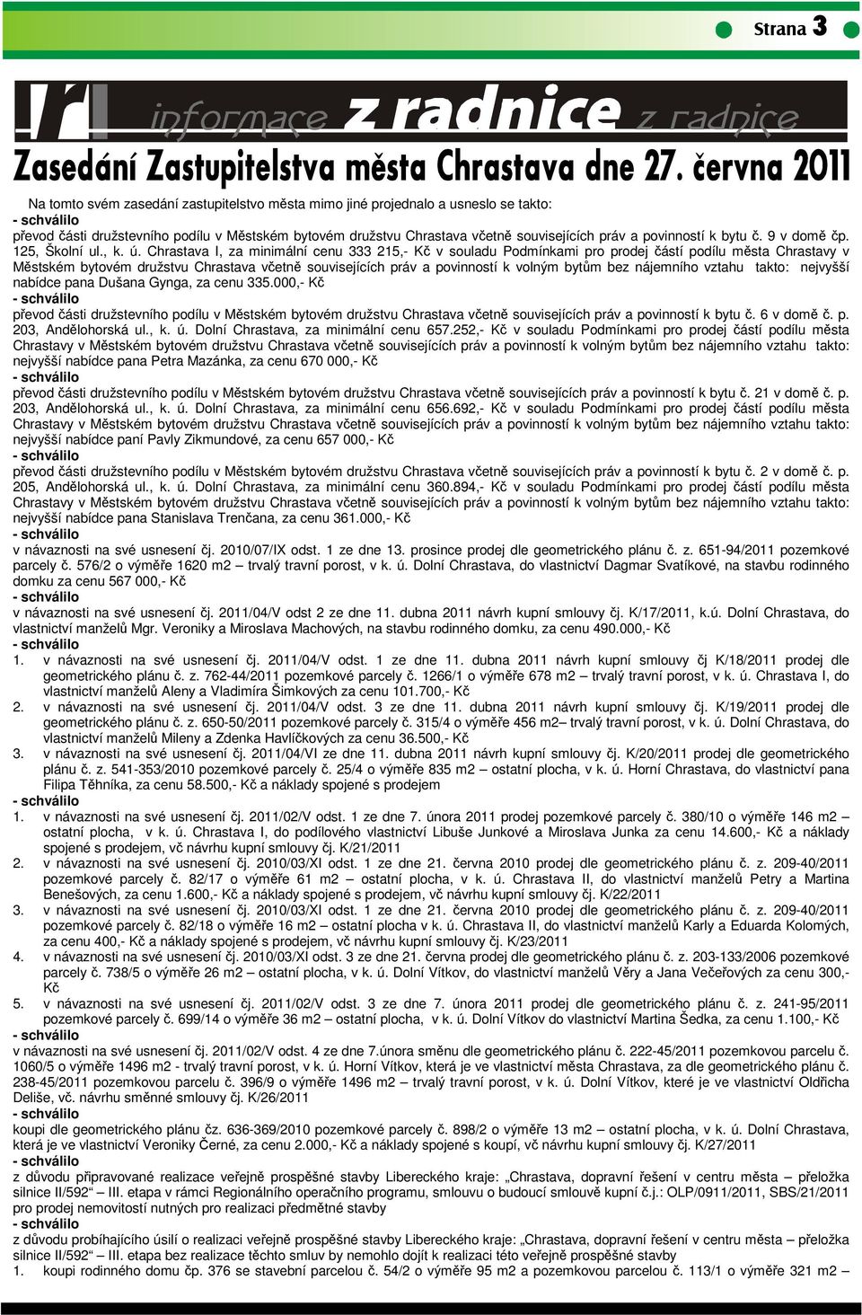 Chrastava I, za minimální cenu 333 215,- Kč v souladu Podmínkami pro prodej částí podílu města Chrastavy v Městském bytovém družstvu Chrastava včetně souvisejících práv a povinností k volným bytům