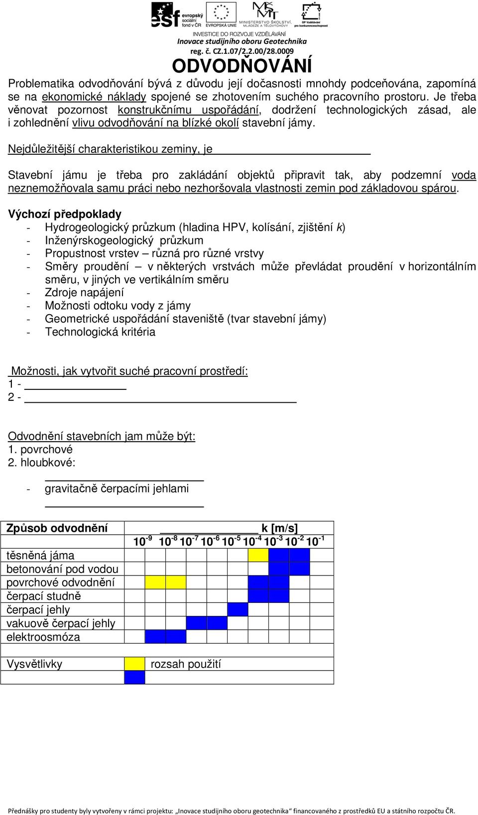 Nejdůležitější charakteristikou zeminy, je ----------------------------------------- Stavební jámu je třeba pro zakládání objektů připravit tak, aby podzemní voda neznemožňovala samu práci nebo