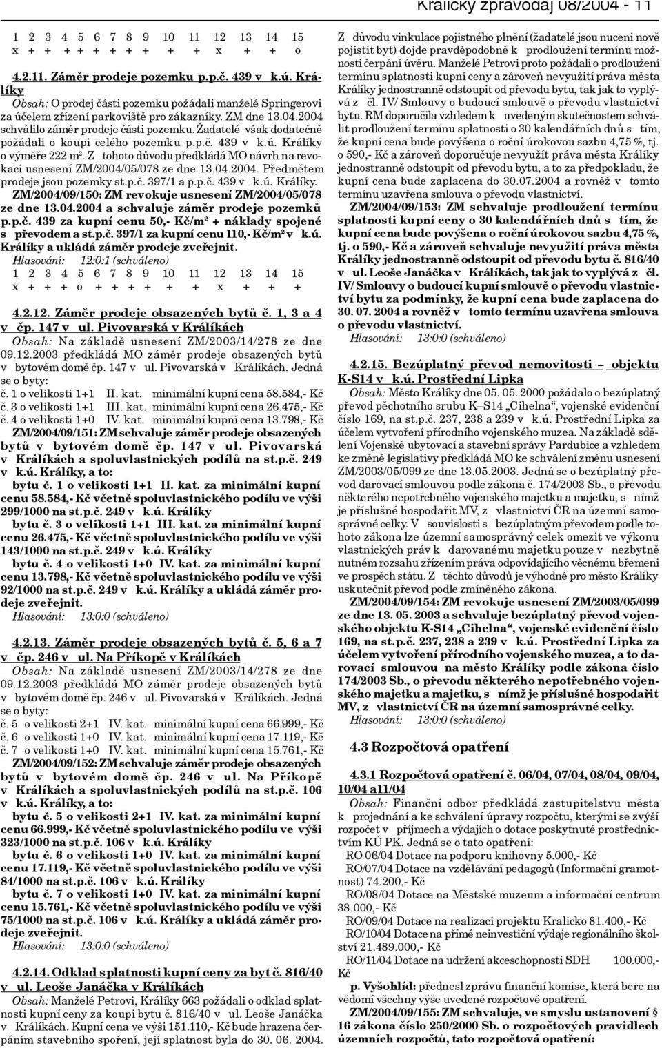 Žadatelé však dodateènì požádali o koupi celého pozemku p.p.è. 439 v k.ú. Králíky ovýmìøe 222 m 2. Z tohoto dùvodu pøedkládá MO návrh na revokaci usnesení ZM/2004/05/078 ze dne 13.04.2004. Pøedmìtem prodeje jsou pozemky st.