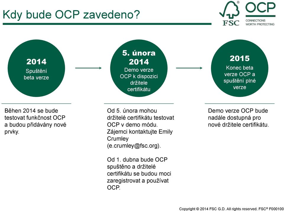 testovat funkčnost OCP a budou přidávány nové prvky. Od 5. února mohou držitelé certifikátu testovat OCP v demo módu.