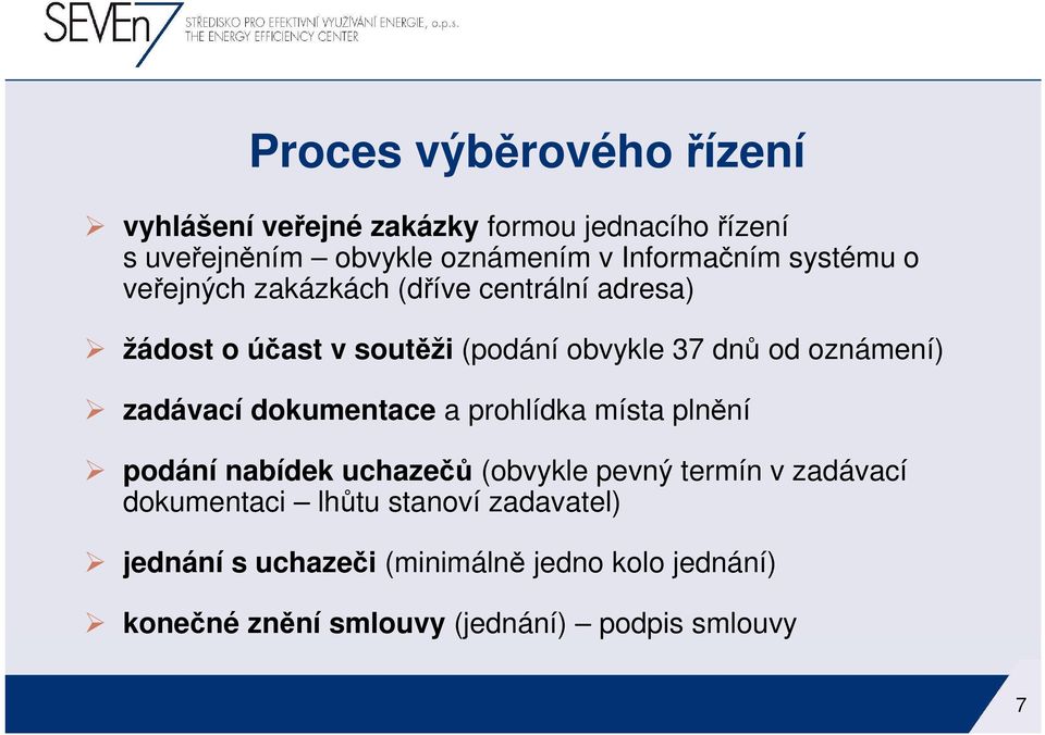 oznámení) zadávací dokumentace a prohlídka místa plnění podání nabídek uchazečů (obvykle pevný termín v zadávací