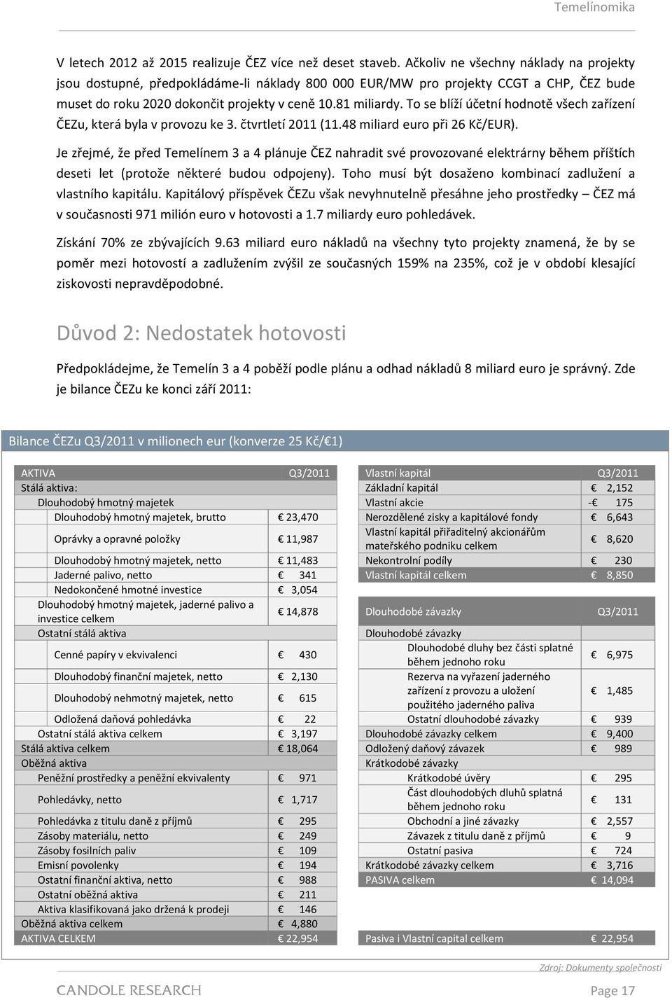 To se blíží účetní hodnotě všech zařízení ČEZu, která byla v provozu ke 3. čtvrtletí 2011 (11.48 miliard euro při 26 Kč/EUR).