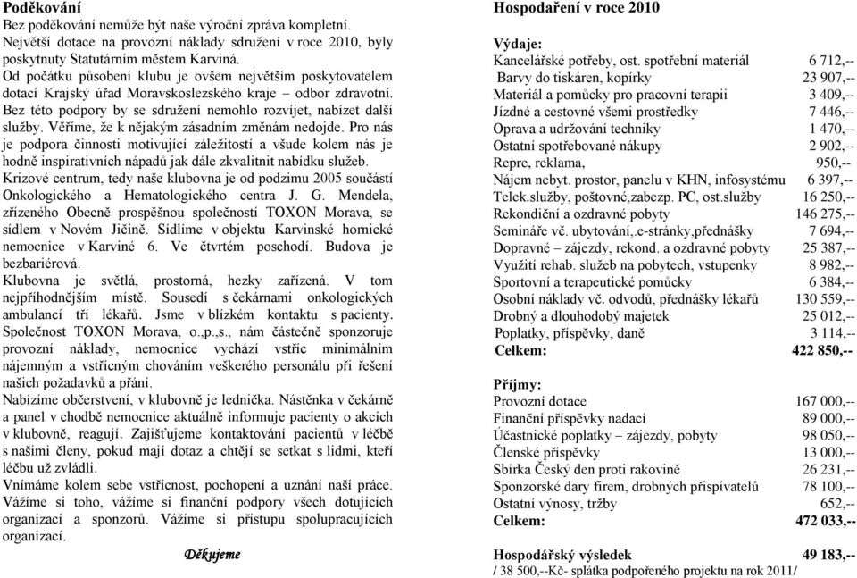 Věříme, že k nějakým zásadním změnám nedojde. Pro nás je podpora činnosti motivující záležitostí a všude kolem nás je hodně inspirativních nápadů jak dále zkvalitnit nabídku služeb.