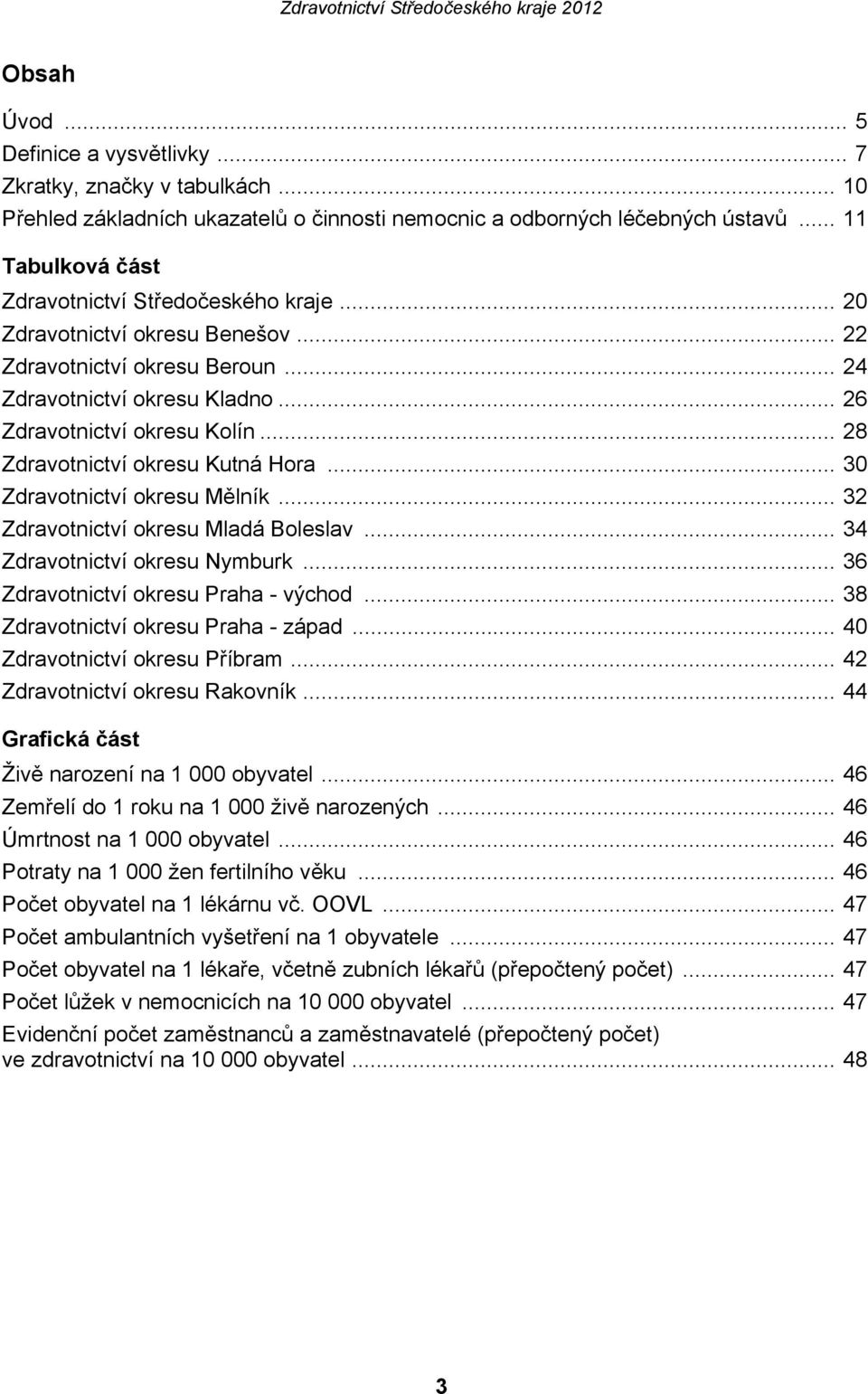 .. 28 Zdravotnictví okresu Kutná Hora... 30 Zdravotnictví okresu Mělník... 32 Zdravotnictví okresu Mladá Boleslav... 34 Zdravotnictví okresu Nymburk... 36 Zdravotnictví okresu Praha východ.