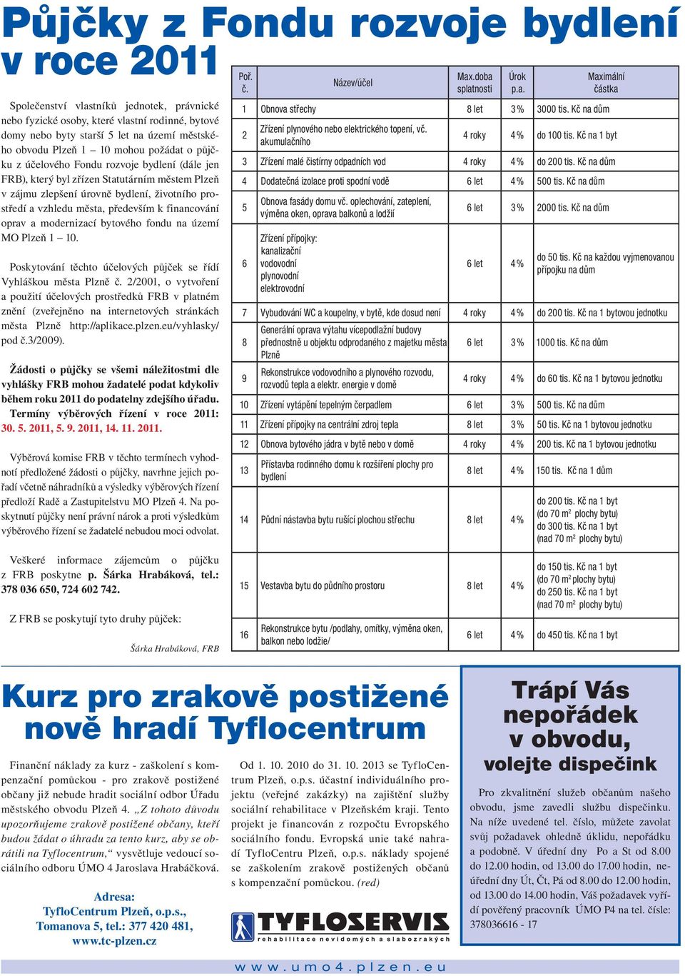 financování oprav a modernizací bytového fondu na území MO Plzeň 1 10. Poskytování těchto účelových půjček se řídí Vyhláškou města Plzně č.