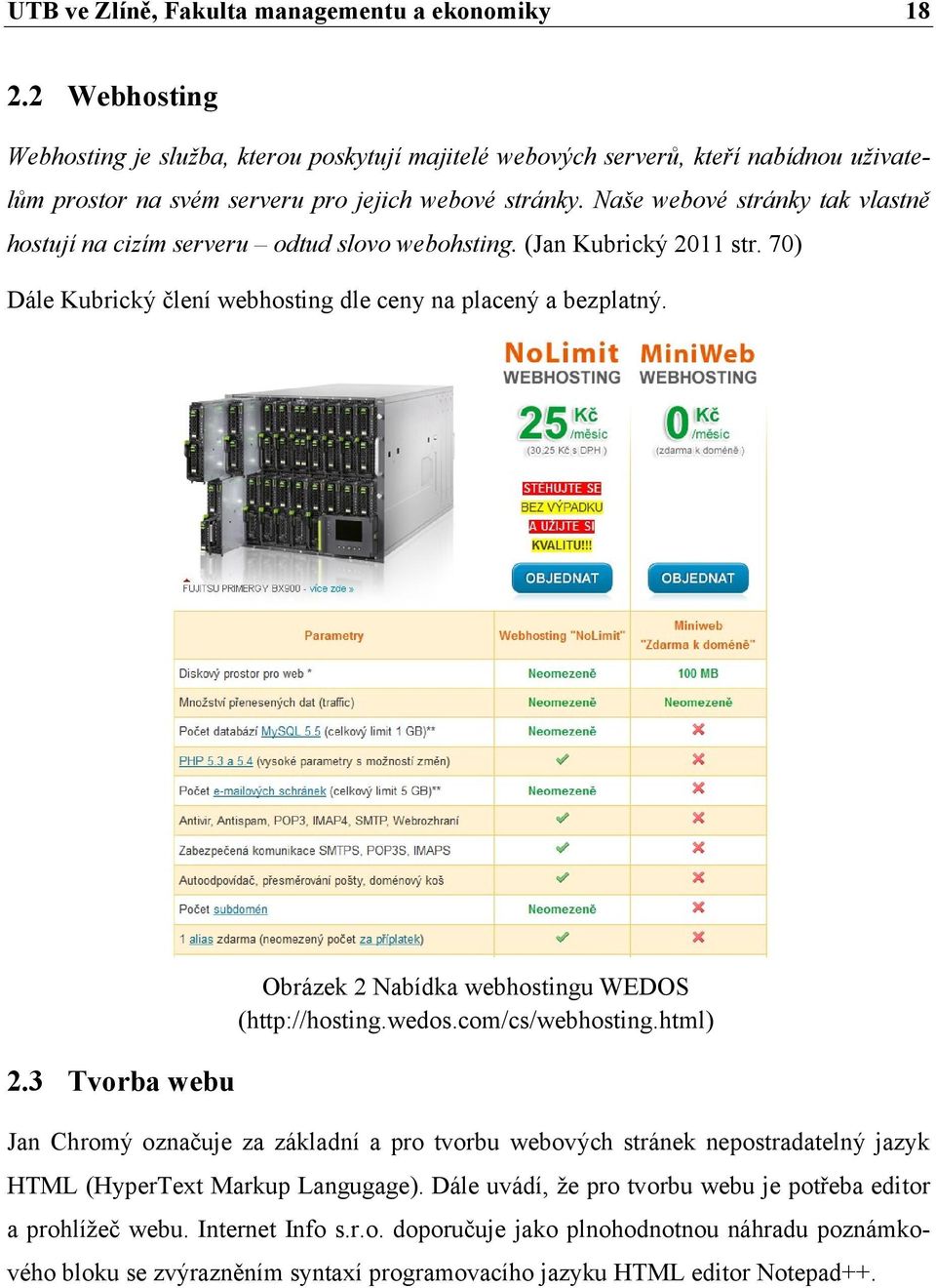 Obrázek 2 Nabídka webhostingu WEDOS (http://hosting.wedos.com/cs/webhosting.html) 2.