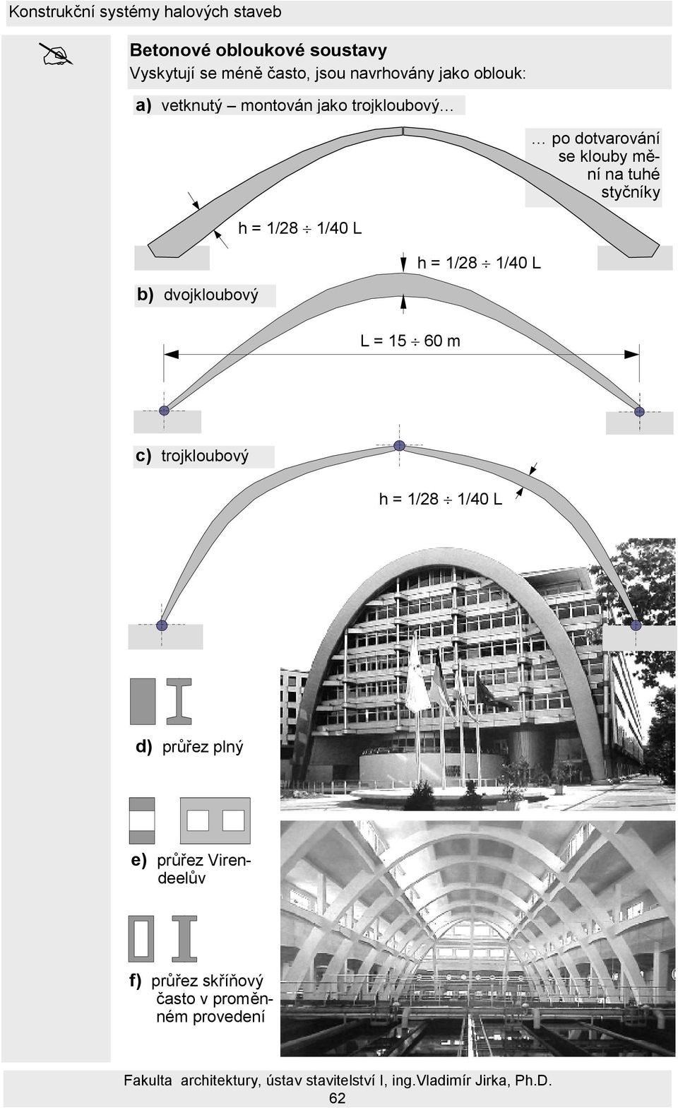 1/28 1/40 L h = 1/28 1/40 L b) dvojkloubový L = 15 60 m c) trojkloubový h = 1/28 1/40