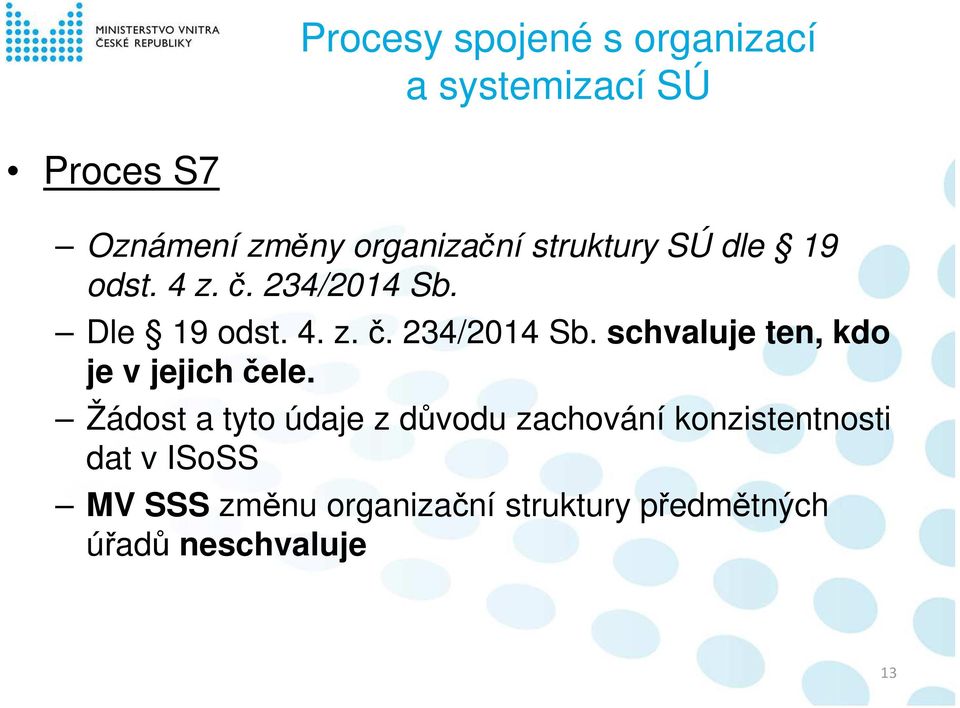 Žádost a tyto údaje z důvodu zachování konzistentnosti dat v ISoSS MV SSS změnu