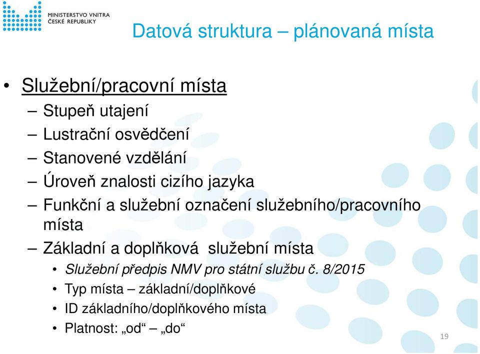 služebního/pracovního místa Základní a doplňková služební místa Služební předpis NMV pro