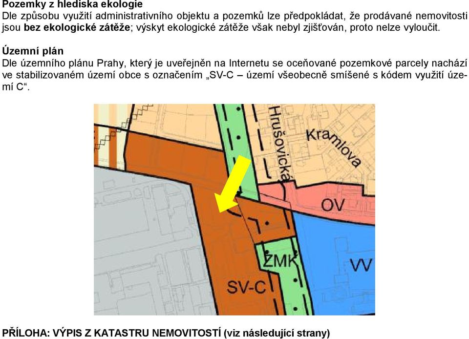 Územní plán Dle územního plánu Prahy, který je uveřejněn na Internetu se oceňované pozemkové parcely nachází ve