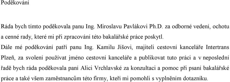 Kamilu Jíšovi, majiteli cestovní kanceláře Intertrans Plzeň, za svolení používat jméno cestovní kanceláře a publikovat tuto práci