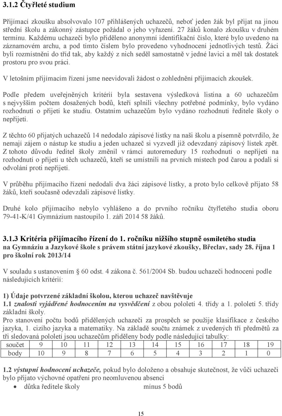 Každému uchazeči bylo přiděleno anonymní identifikační číslo, které bylo uvedeno na záznamovém archu, a pod tímto číslem bylo provedeno vyhodnocení jednotlivých testů.