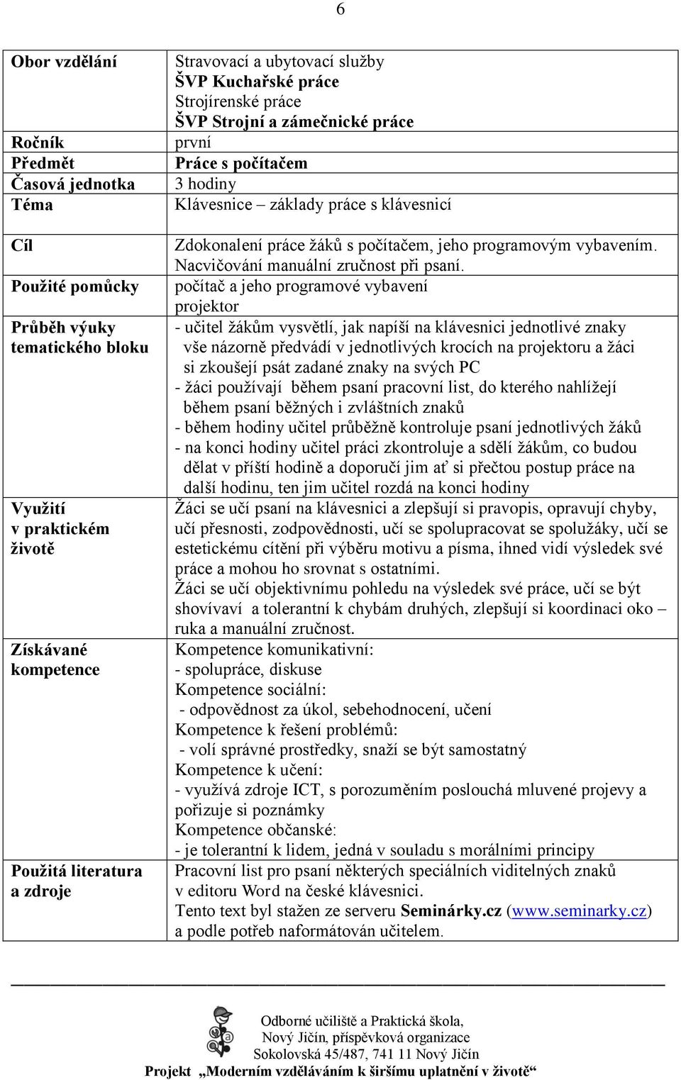 programovým vybavením. Nacvičování manuální zručnost při psaní.