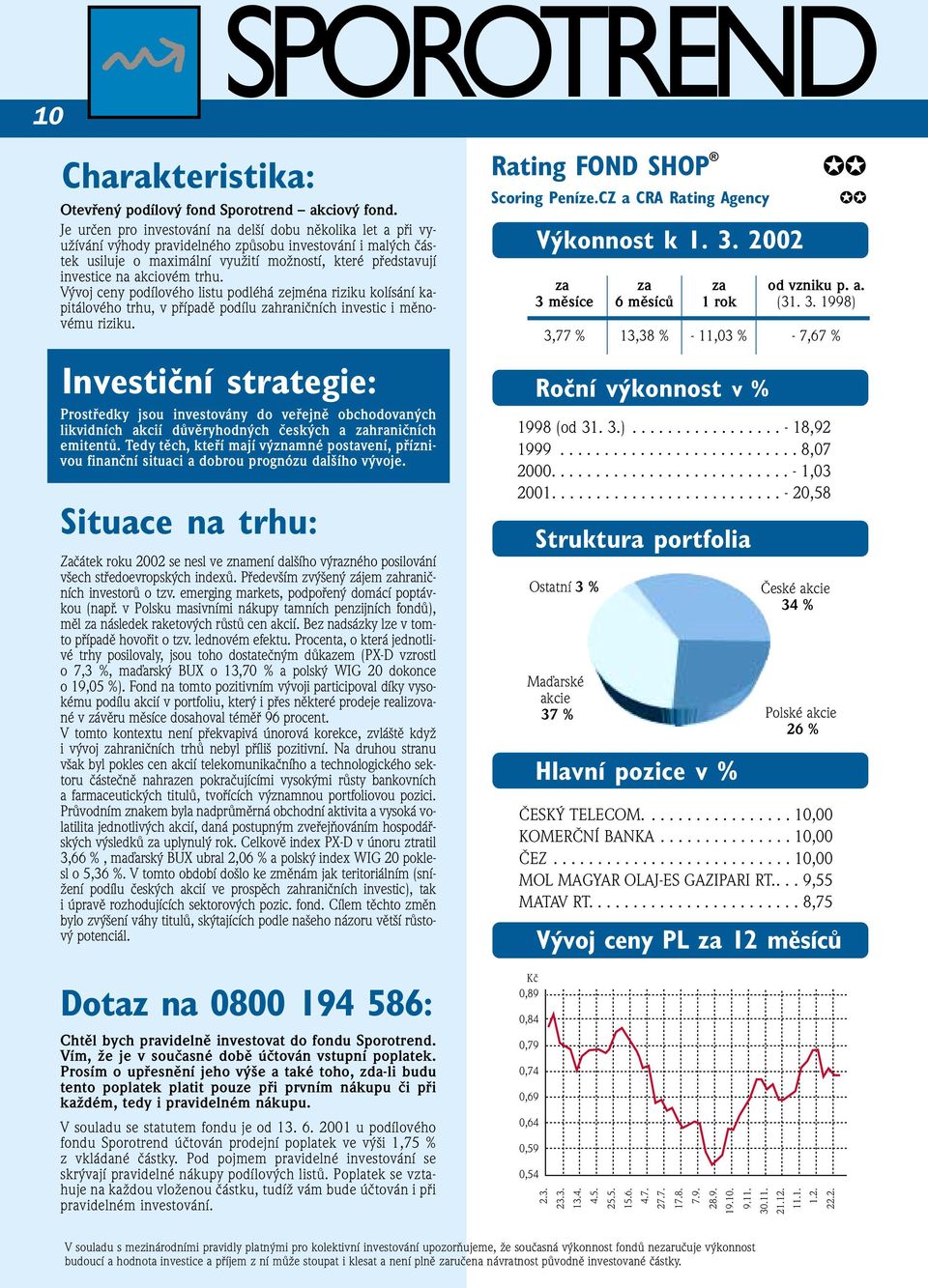 akciovém trhu. Vývoj ceny podílového listu podléhá zejména riziku kolísání kapitálového trhu, v případě podílu zahraničních investic i měnovému riziku.