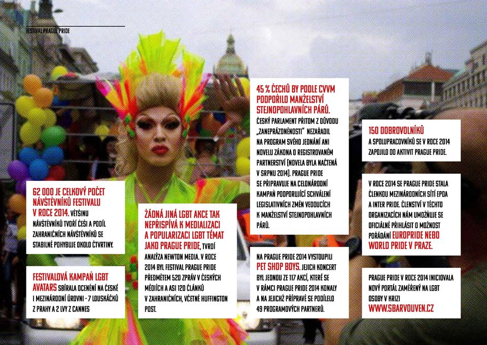 Prague Pride, tvrdí analýza Newton Media. V roce 2014 byl festival Prague Pride předmětem 520 zpráv v českých médiích a asi 120 článků v zahraničních, včetně Huffington Post.