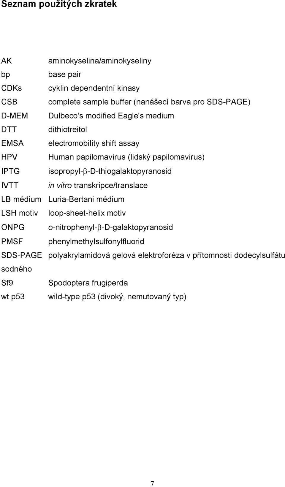 isopropyl-β-d-thiogalaktopyranosid IVTT in vitro transkripce/translace LB médium Luria-Bertani médium LSH motiv loop-sheet-helix motiv ONPG