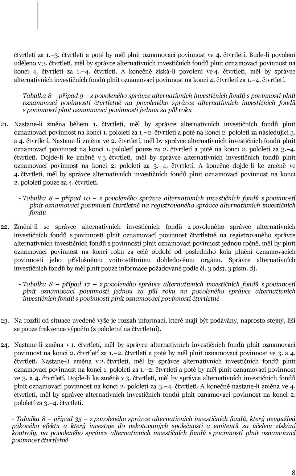 čtvrtletí, měl by správce alternativních investičních fondů plnit oznamovací povinnost na konci 4. čtvrtletí 