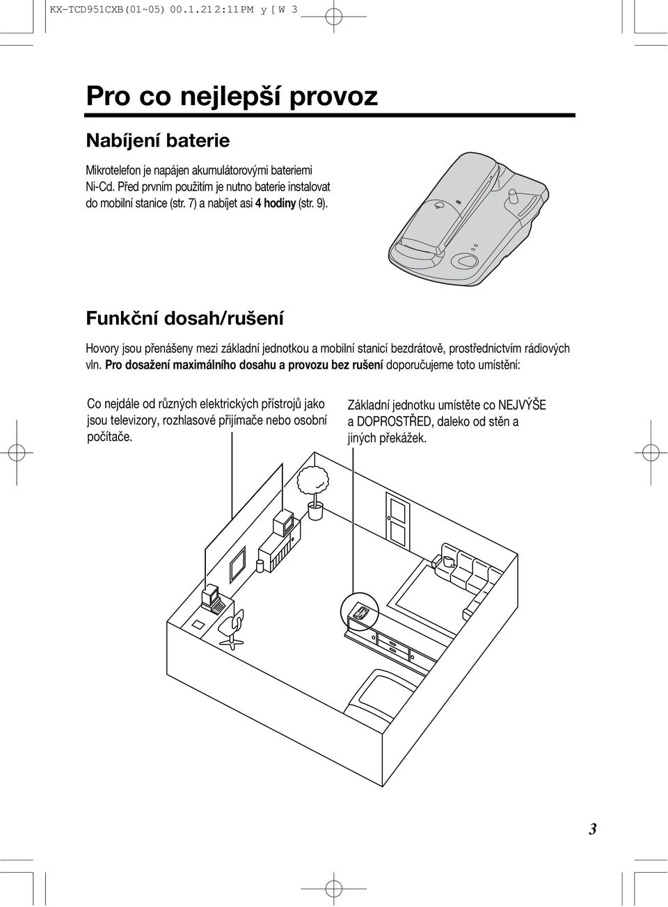 Funkční dosah/rušení Hovory jsou přenášeny mezi základní jednotkou a mobilní stanicí bezdrátově, prostřednictvím rádiových vln.