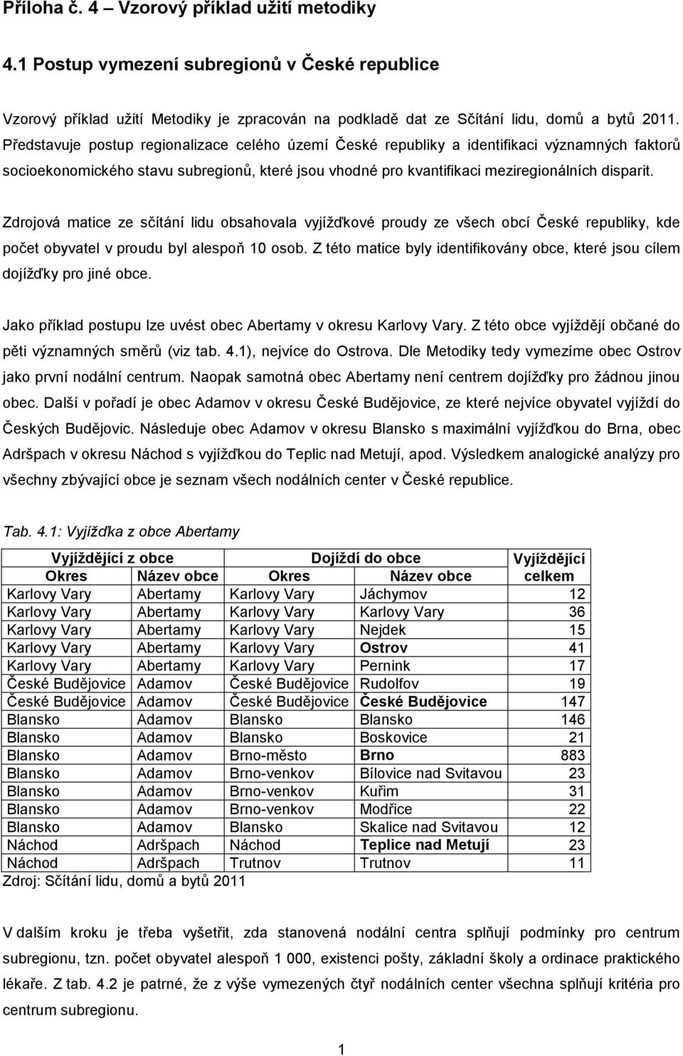 Zdrojová matice ze sčítání lidu obsahovala vyjížďkové proudy ze všech obcí České republiky, kde počet obyvatel v proudu byl alespoň 10 osob.