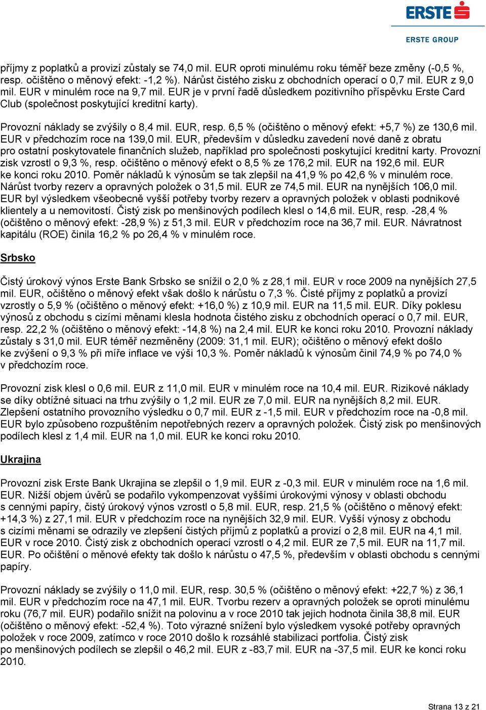 EUR, resp. 6,5 % (očištěno o měnový efekt: +5,7 %) ze 130,6 mil. EUR v předchozím roce na 139,0 mil.