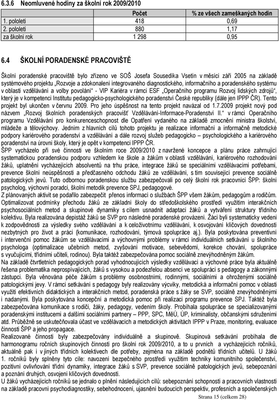 diagnostického, informačního a poradenského systému v oblasti vzdělávání a volby povolání - VIP Kariéra v rámci ESF Operačního programu Rozvoj lidských zdrojů, který je v kompetenci Institutu