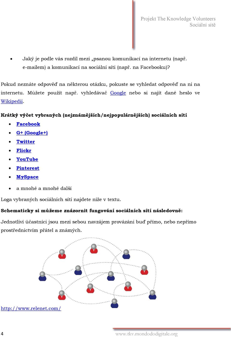 Krátký výčet vybraných (nejznámějších/nejpopulárnějších) sociálních sítí Facebook G+ (Google+) Twitter Flickr YouTube Pinterest MySpace a mnohé a mnohé další Loga vybraných sociálních