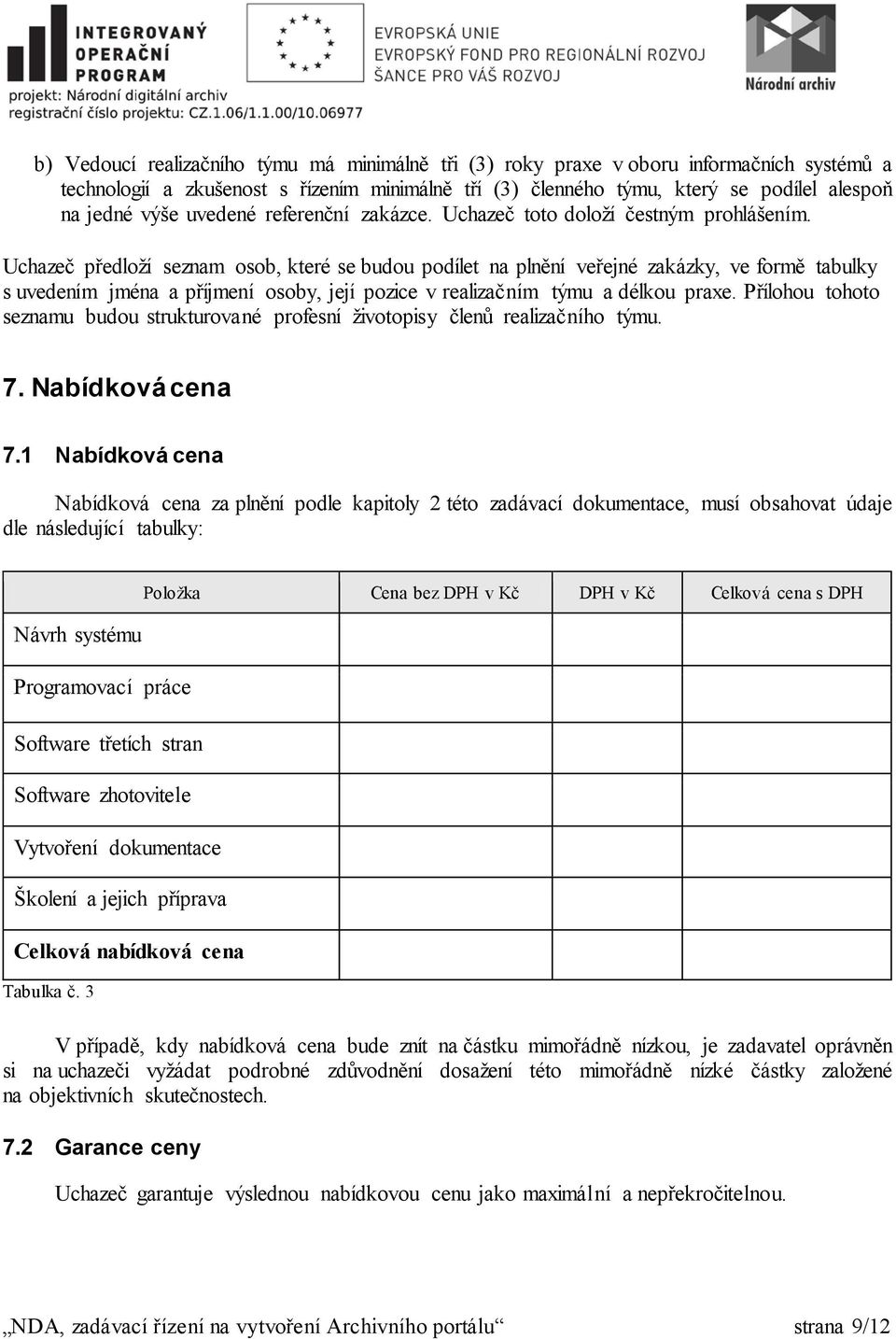 Uchazeč předloží seznam osob, které se budou podílet na plnění veřejné zakázky, ve formě tabulky s uvedením jména a příjmení osoby, její pozice v realizačním týmu a délkou praxe.