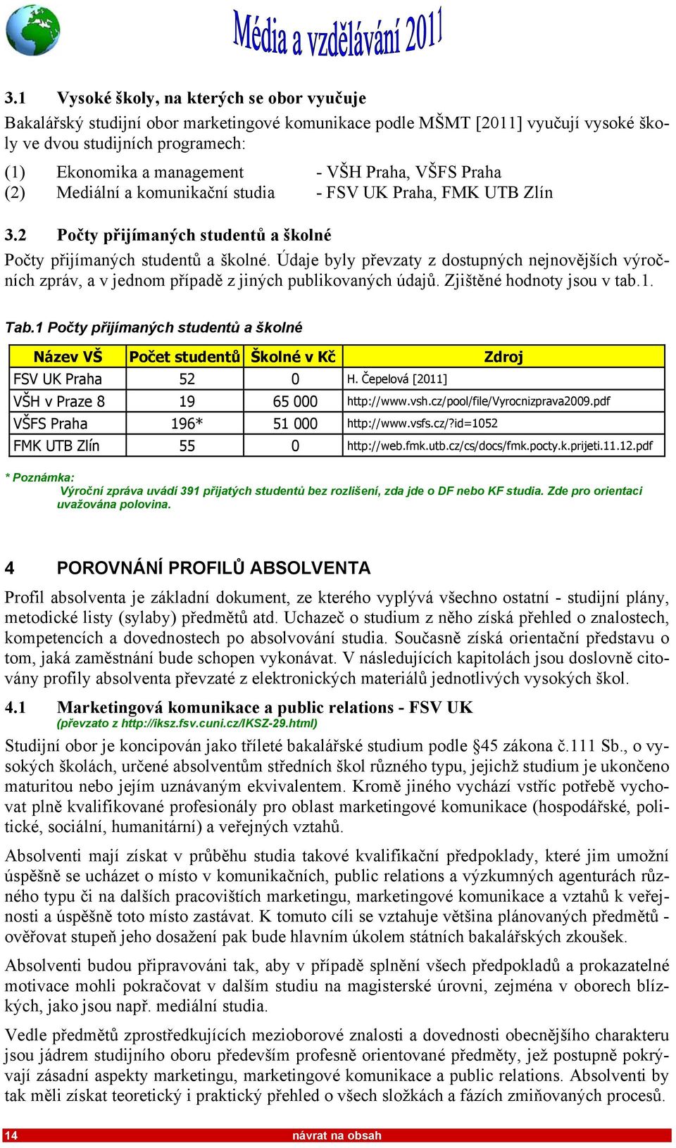 Údaje byly převzaty z dostupných nejnovějších výročních zpráv, a v jednom případě z jiných publikovaných údajů. Zjištěné hodnoty jsou v tab.1. Tab.